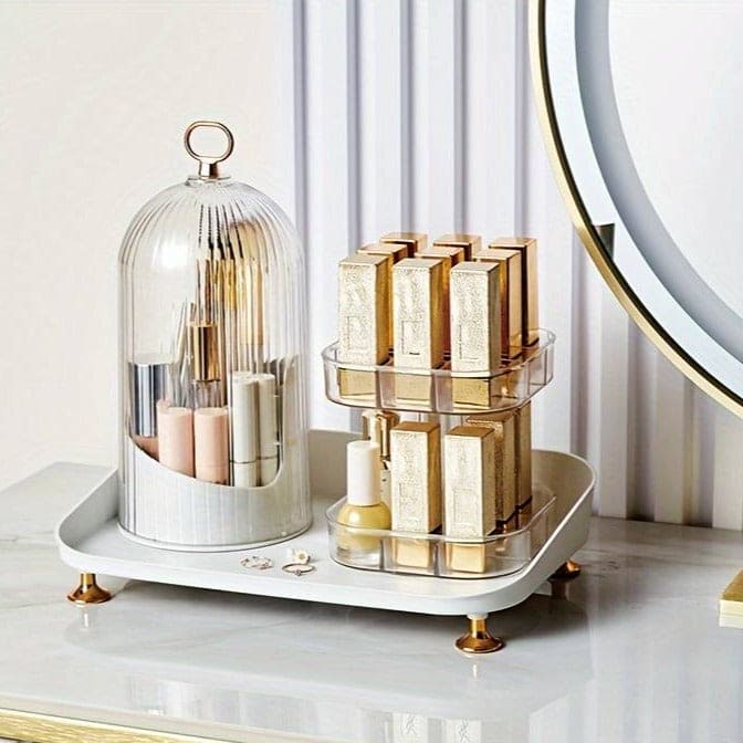360 Twist Split Makeup Rack, Large Capacity Carousel Spinning Holder, Makeup Pen Organizer Detachable Cosmetic Storage Rack, Vanity Table Desktop Cosmetic Shelf, Table Top Makeup Organizer, Multipurpose Cosmetic Container