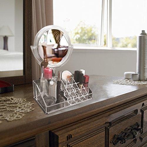 Makeup Dresser With Mirror, Acrylic Cosmetic Storage Box, Simple Dresser Storage Shelf, Acrylic Lipstick Cosmetic Organizer With Mirror