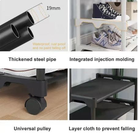 Multifunctional Cloth Rack With Wheels, Multilayer Floor Hanger, 4 in 1 Hall Tree with Storage Shelf,  Simple Cloth Organizer Wardrobe, Shoes Rack Home Organizer, Multifunction Floor Standing Clothes Hanger Rack