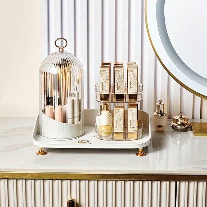 360 Twist Split Makeup Rack, Large Capacity Carousel Spinning Holder, Makeup Pen Organizer Detachable Cosmetic Storage Rack, Vanity Table Desktop Cosmetic Shelf, Table Top Makeup Organizer, Multipurpose Cosmetic Container