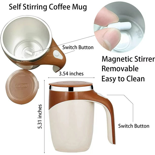 Self Stirring Coffee Mug,  Automatic Magnetic Stirring Coffee Cup, 380mL Auto Mixing Mug with Lid, Rechargeable Magnetic Coffee Mug, Electric Smart Mixer Coffee Cup, Stainless Steel Self Mixing Coffee Cup, Portable Stirring Cup