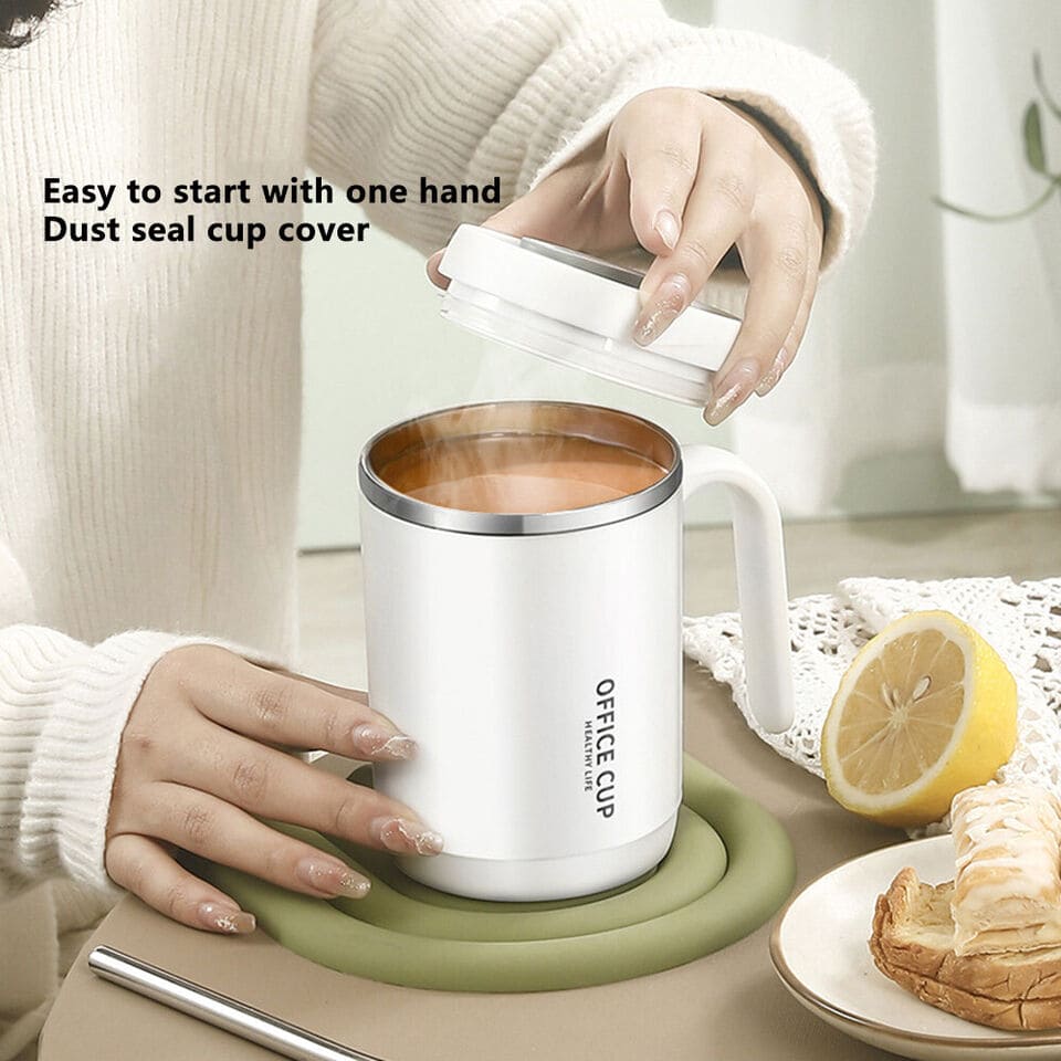 500ml Travel Carry Mug With Handle, Stainless Steel Thermos with Cup Lid, Household Office Insulated Mug, Double Anti-scald Thermal Mug, Large Capacity Beverage Cup, Home Office Coffee Mug, Coffee Milk Juice Mug with Straws &Lids Kitchen Drinkware