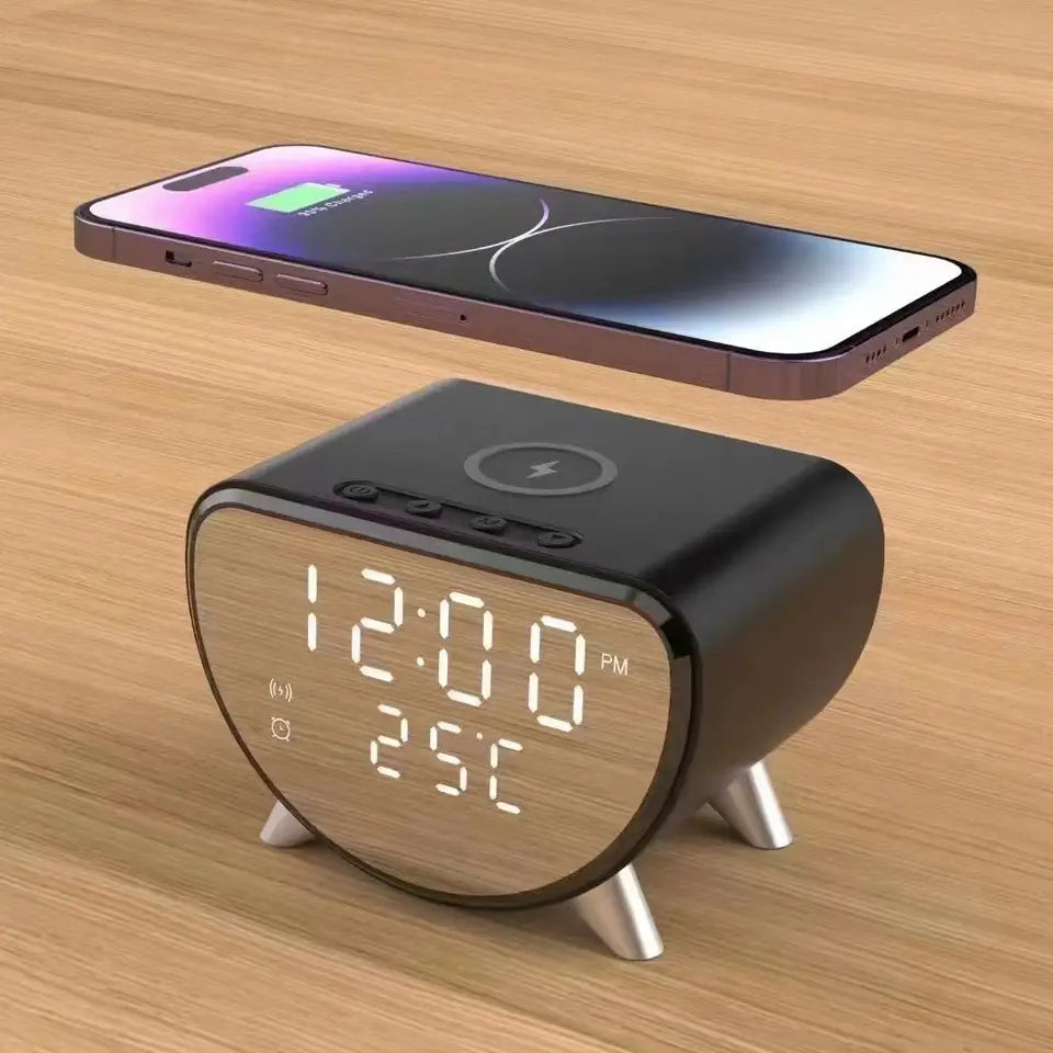 Charging Station Alarm Clock, Wireless Charger Clock LED Digital Alarm Clock, Qi Charging Station Desktop Clocks, 3 in 1 Alarm Clock Wireless Charger Stand, Multifunctional Wireless Charging Dock Station, Temperature Monitor Portable Wireless Charger