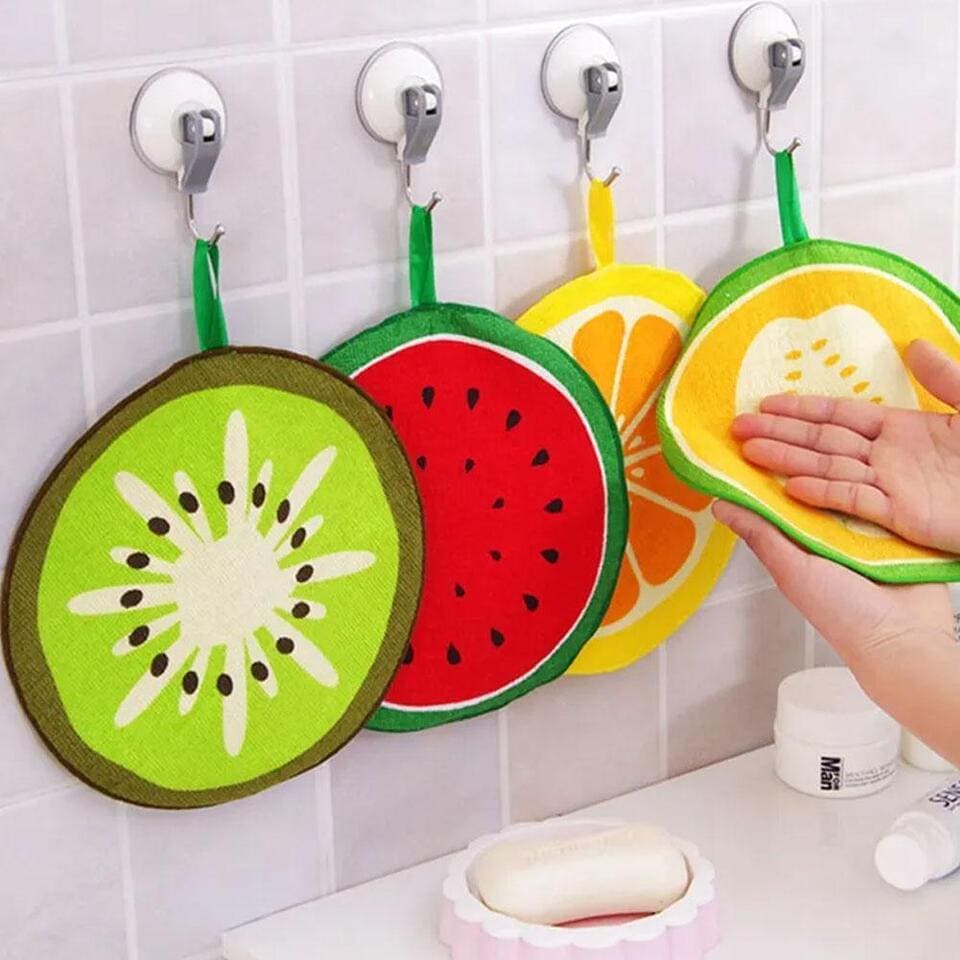 Set Of 4 Fruity Kitchen Cloth, Hangable Cartoon Fruit Pattern Towel, Kitchen Absorbent Rag Towel, Kitchen Wipes Cleaning Dish