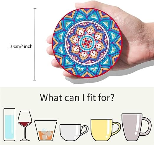 Set Of 6 Diamond Cup Coaster, Heat Resistant Cup Mug Mat Pad, Tea Coffee Mug Drink Pad For Kitchen, Diamond Painting Coasters Kit, Liquid Absorbent Coaster, Round Art and Craft Painting Coaster, Embroidery Painting Table Coasters for Glasses Cups