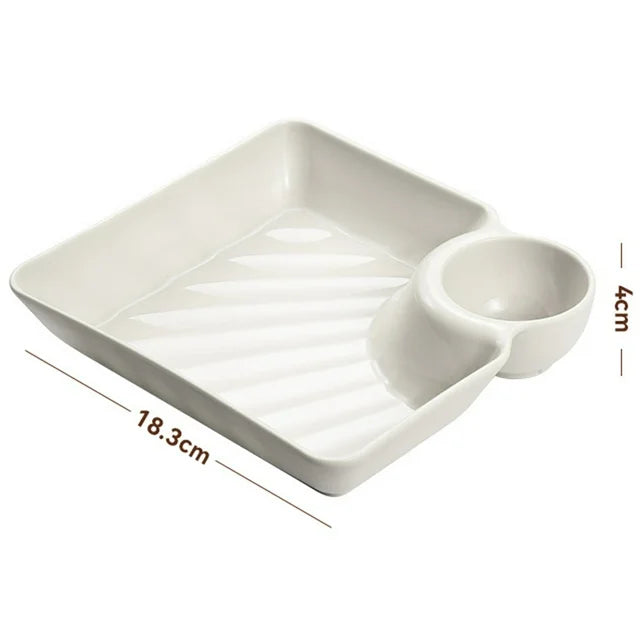 Square Dumpling Plate With Dipping Dish, Plastic Portion Plate, Sushi Fries and Dumplings Sauce Separation, Multipurpose Dumpling Plate With Sauce Compartment, Square Serving Plates with Sauce Holder, Multifunctional Food storage Plate