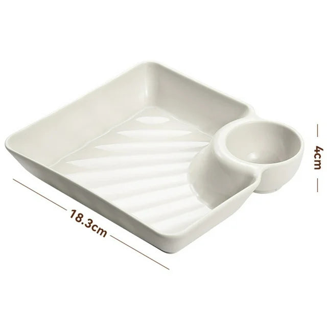 Set of 4 Square Dumpling Plate With Dipping Dish, Plastic Portion Plate, Sushi Fries and Dumplings Sauce Separation, Multipurpose Dumpling Plate With Sauce Compartment, Square Serving Plates with Sauce Holder, Multifunctional Food storage Plate