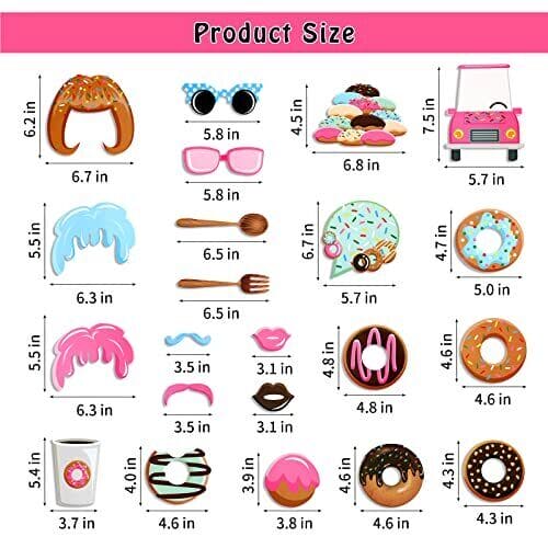 22 Pcs Donut Birthday Props, Donut Photo Booth Props, DIY Donut Birthday Party Selfie Props, Theme Birthday Party Celebration and Decoration