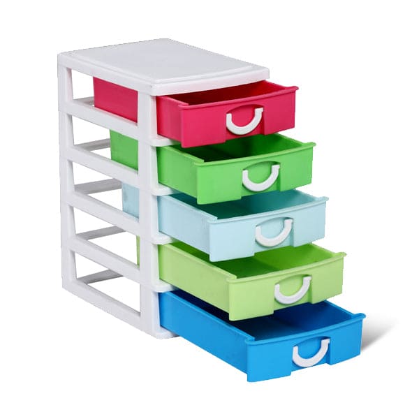 6 Drawer Mini Drawer Organizer, Multi Colored Drawer Storage Tower, Six Layer Flat Top Drawer Organizer