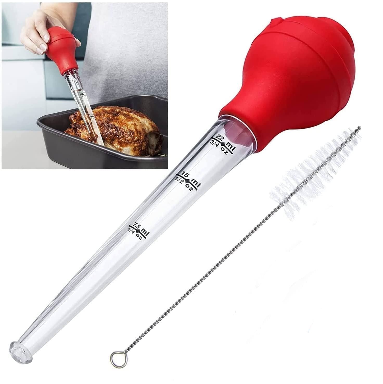 Meat Flavor Injector, Silicon BBQ Baster Syringe, Food Flavor Injector, Meat Marinade Injector, Liquid Drop Dropper, Home Baking Kitchen Tool, Round bulb Baster Syringe