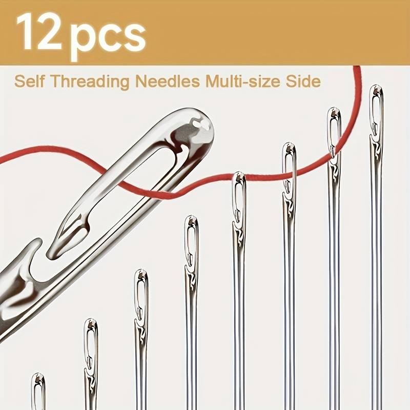 Wooden Needle Case, 30 Pcs Side Hole Blind Sewing Needles, Stainless Steel Elderly Self Threading Needles, Household DIY Beading Threading Needle, Sewing Embroidery Needle Accessories