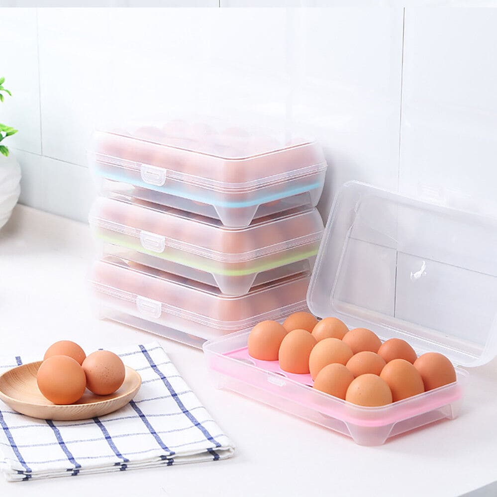 Transparent 15 Frame Egg Box, Refrigerator Egg Preservation Storage Box, Portable Egg Holder Box With Lid, Drawer Egg Carton Box, Anti-collision Plastic Egg Compartment Egg Tray, Baby Bag Egg Holder, Large Capacity Fridge Eggs Storage Box