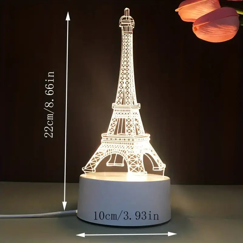 3D Eiffel Towel Lamp, Creative Table Bedside Lamp, Decorative Acrylic LED Night Light, 3D Tower Night Light, Optical Illusion Lamp For Bedroom, Nursery, Living Room, Ambient Light For Home