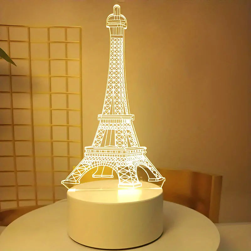 3D Eiffel Towel Lamp, Creative Table Bedside Lamp, Decorative Acrylic LED Night Light, 3D Tower Night Light, Optical Illusion Lamp For Bedroom, Nursery, Living Room, Ambient Light For Home