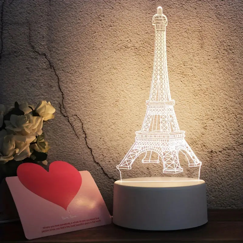 3D Eiffel Towel Lamp, Creative Table Bedside Lamp, Decorative Acrylic LED Night Light, 3D Tower Night Light, Optical Illusion Lamp For Bedroom, Nursery, Living Room, Ambient Light For Home