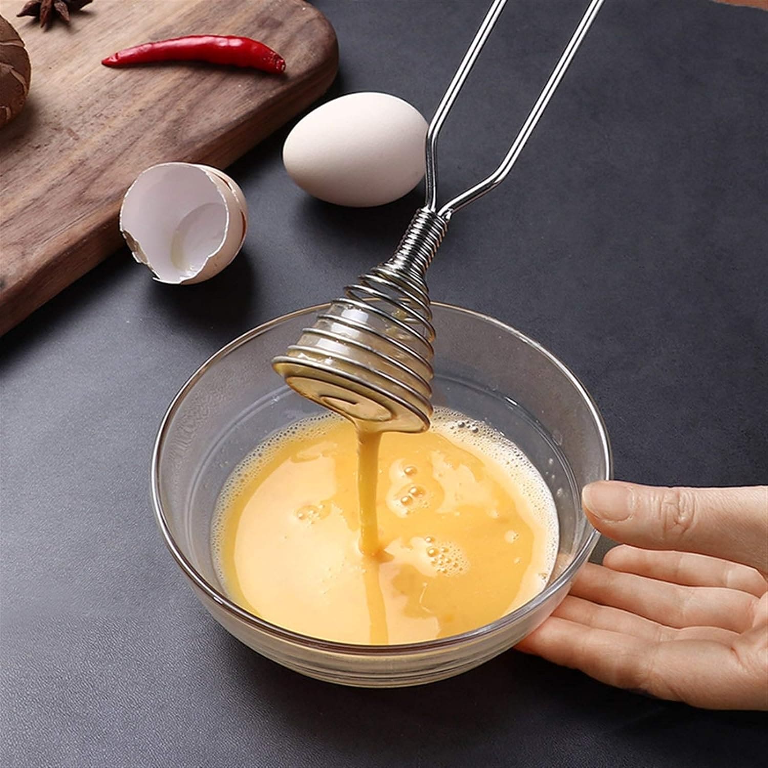 Spiral Head Egg Beater, Stainless Steel Spring Swirling Beater, Hand Mixer Kitchen Tool for Mixing, Manual Hand Mixer