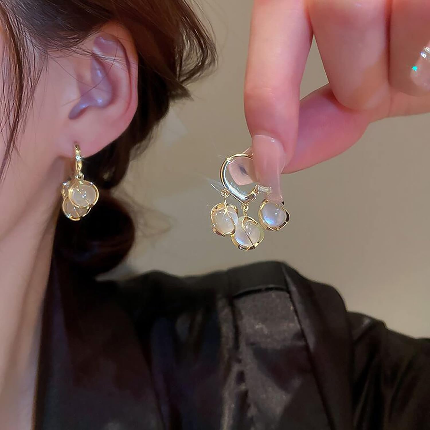 Cat Eye Stone Earrings, Luxury Pearl Flower Stud Earring, Fashion Personality Opal Ear Jewellery, Women Valley Flower Earstuds