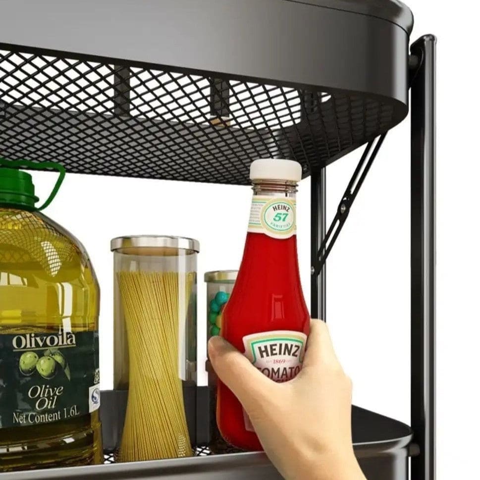 3 Tier Flexible Food Trolley, Home Snack Vegetables Storage Rack with Wheels, Multifunctional 3 Tier Storage Cart, Folding Kitchen Shelves, Plastic & Stainless Steel Storage Cart