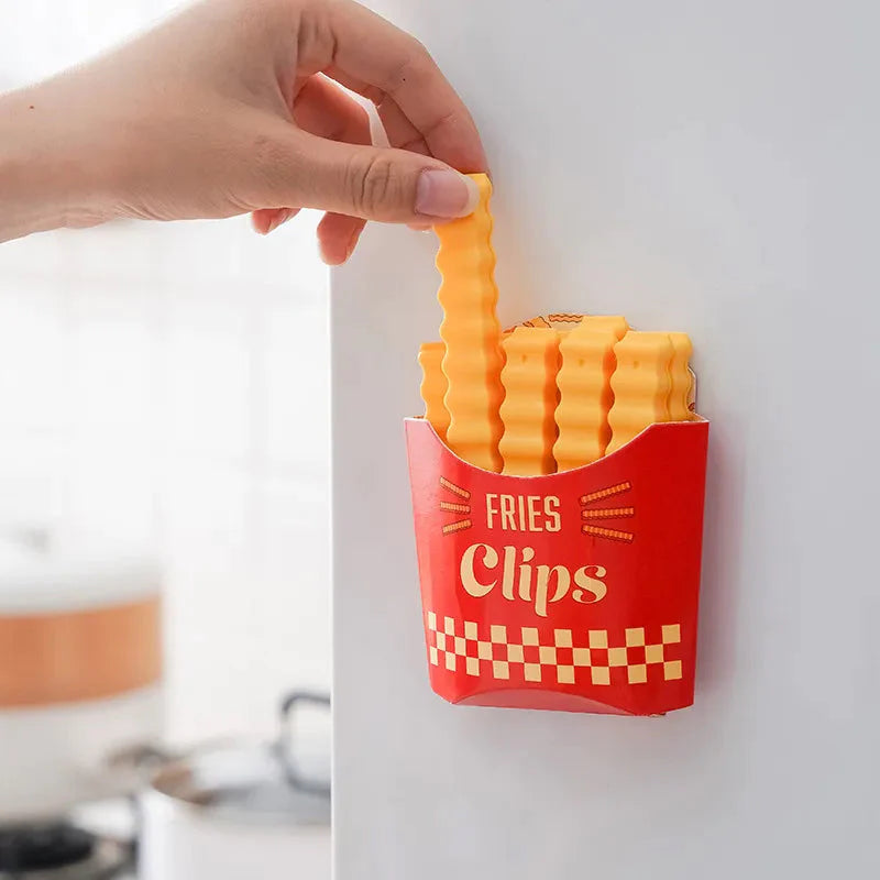 Set Of 12 Fries Sealing Clip, Creative French Fries Bag Sealer with Holder, Fridge Magnet Bag Clips, Food Seal Clip, Snack Sealing Sealing Clamp, Moisture-proof Preservation Clip, Crinkle Chips Closure Clip