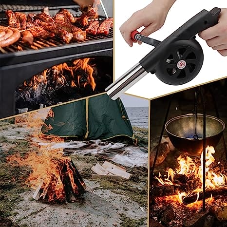 Manual BBQ Blower, Barbecue Hair Dryer, BBQ Grill Fire Starter, Portable Household Hand Blower, Flame Exciter for BBQ Picnic Outdoor Camping Hiking Cooking Tool, Hand Crank BBQ Fan, Combustion Supporting Blower, Picnic Camping Stove Accessories
