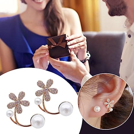 Dainty Delicate Flower Stud Earrings, Cute Flower Imitated Pearl Statement Stud Earrings, Graceful Flower Stud Earrings, Pearl Petal Earrings, Minimalist Piercing Studs Trendy Earrings