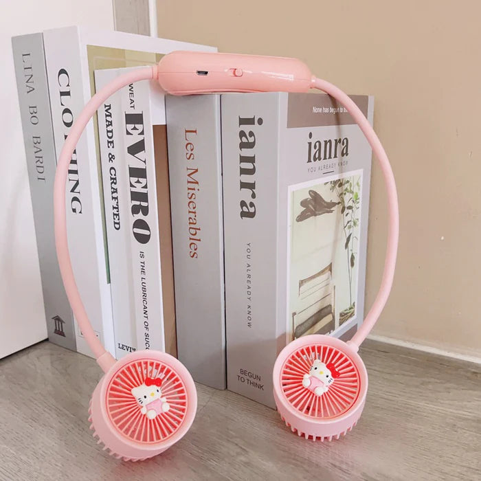 Cartoon Neck Hanging Fan, Usb Rechargeable Travel Neck Fan, Outdoor Ventilator Air Cooler Cooling Neckband Fan, Bladeless Hanging Neck Fan, Summer Traveling Outdoor Sports Fans, Hands Free Rechargeable Head Fan