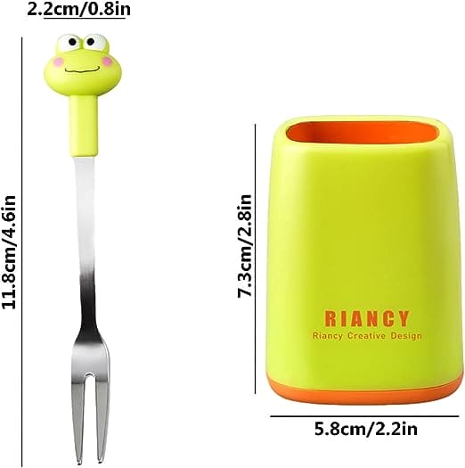 Set Of 6 Frog Food Pick, Stainless Steel Kids Food Pick, Cartoon Shape with 6 Cute Multi Fruit Fork & Stand, Cute Cartoon Frog Picks for Kids in Lunch Box, Reusable Lunch Box Decorative Toothpicks for Appetizer