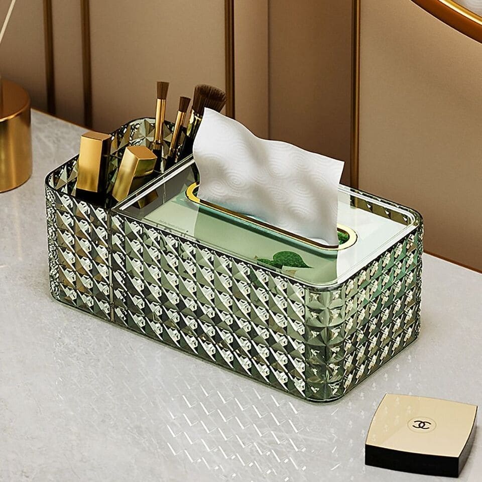 3 Compartment Diamond Tissue Box, Sundries Makeup Paper Storage Box, Napkin Remote Control Storage Box, Spring Tissue Paper Box, Crystal Rectangular Scarf Box