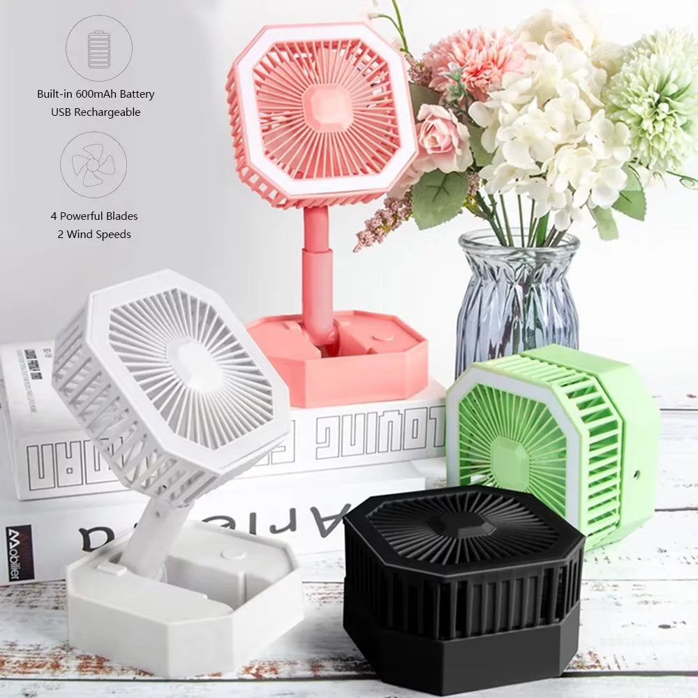 Diagonal Foldable Fan, Multipurpose Mini Table Fan, Personal Cooling Fan with Night Light, 2 In 1 Summer Silent Cool Fan, Usb Rechargeable Portable Fan With Led Night