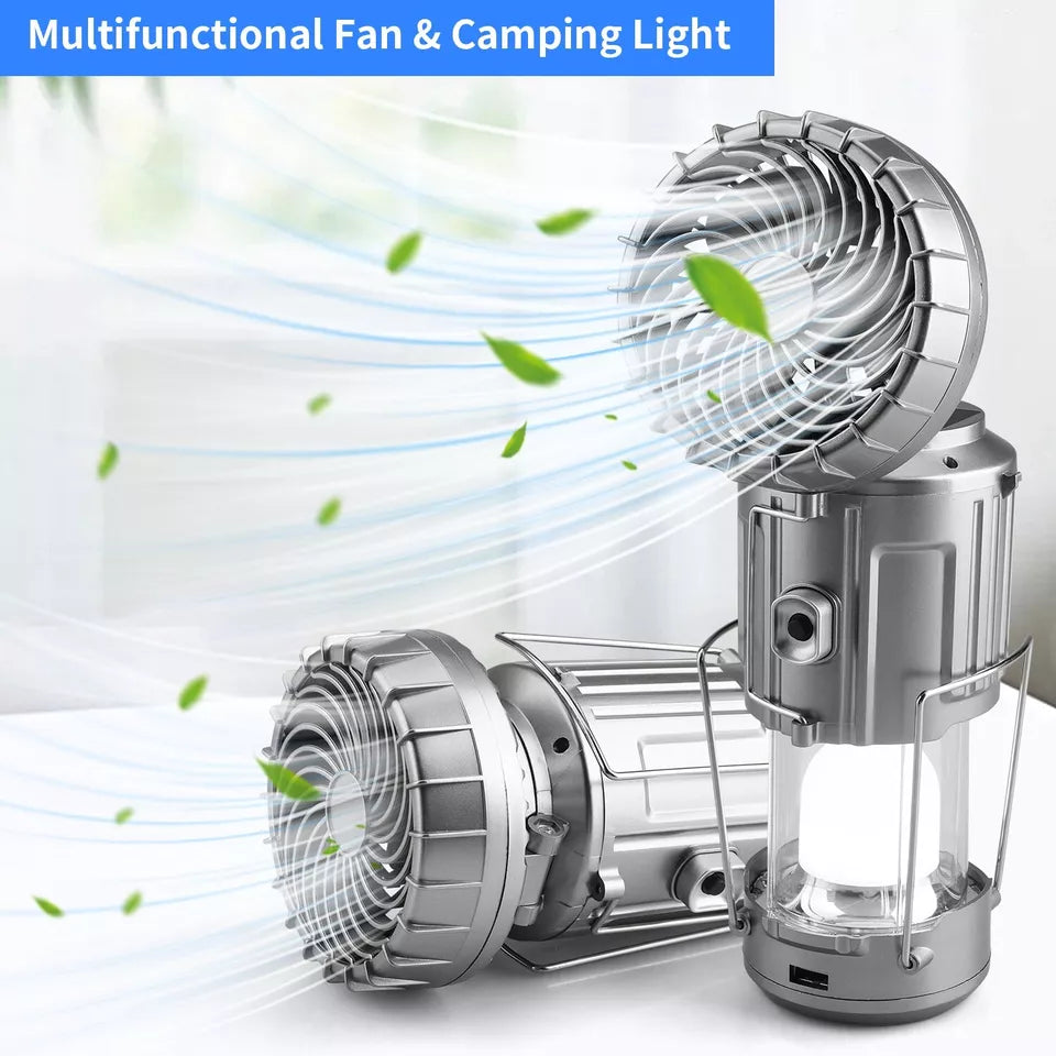 Multifunctional Camping Fan Light, Portable Hanging Tent Fan Light, Electric Fan Solar Powered Camping Fan with LED Lantern, Handheld Foldable Rechargeable Lamp