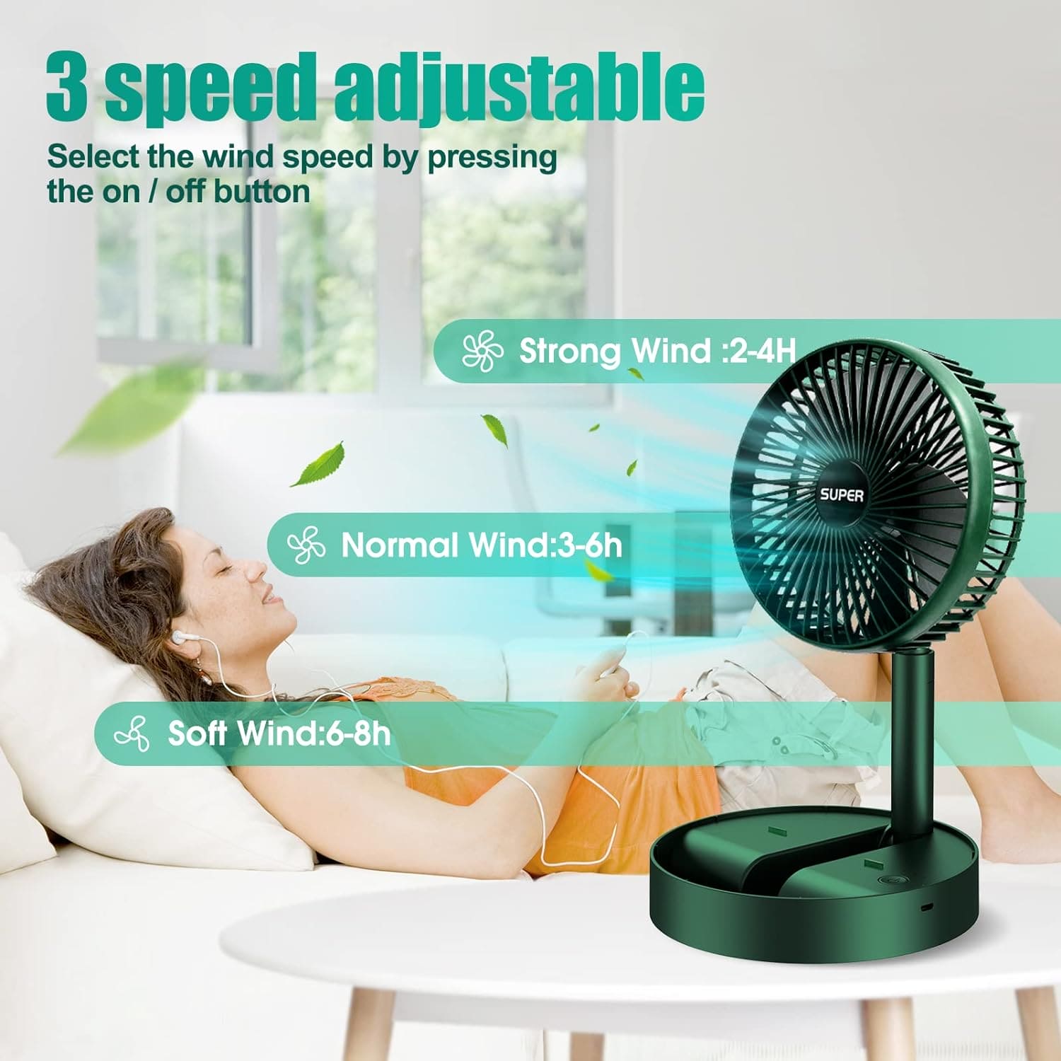 Telescopic Folding Fan, Mini Electric Desktop Fan, Portable Summer Rechargeable Fan, Multifunctional Adjustable Table Fan, Silent Table Top Personal Fan, Super Mobile Stand Folding Fan