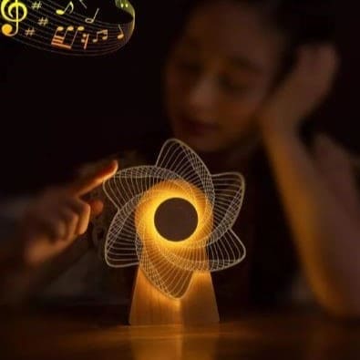 3D Windmill Night Light, Wooden Rotating Music Box, Wooden Ferris Wheel Table Lamp, Visual Illusion Optical Light