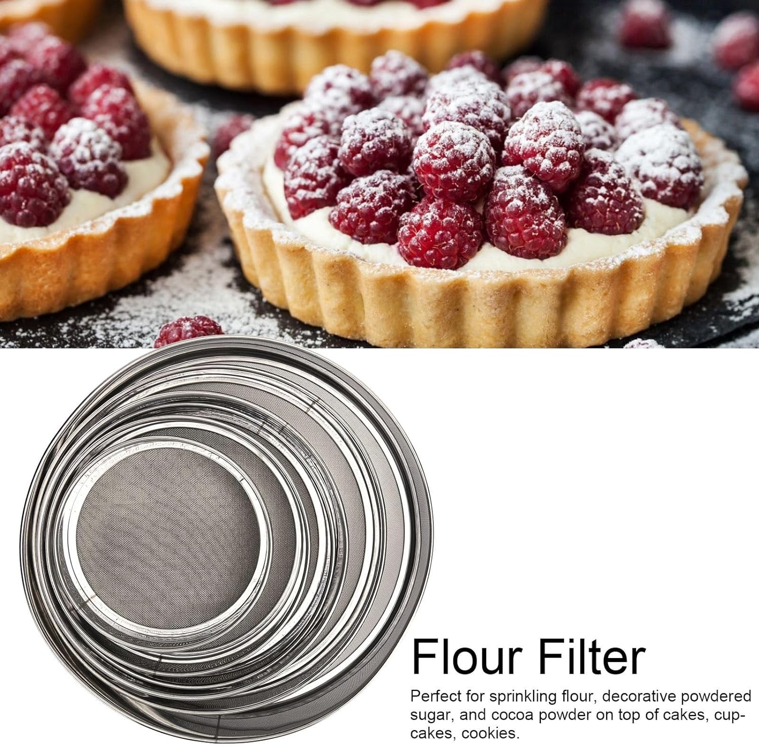 Set Of 6 Flour Strainer, Stainless Steel Mesh Sieve Set, Kitchen Household Flour Sieve, Circular Fine Mesh Baking Tool