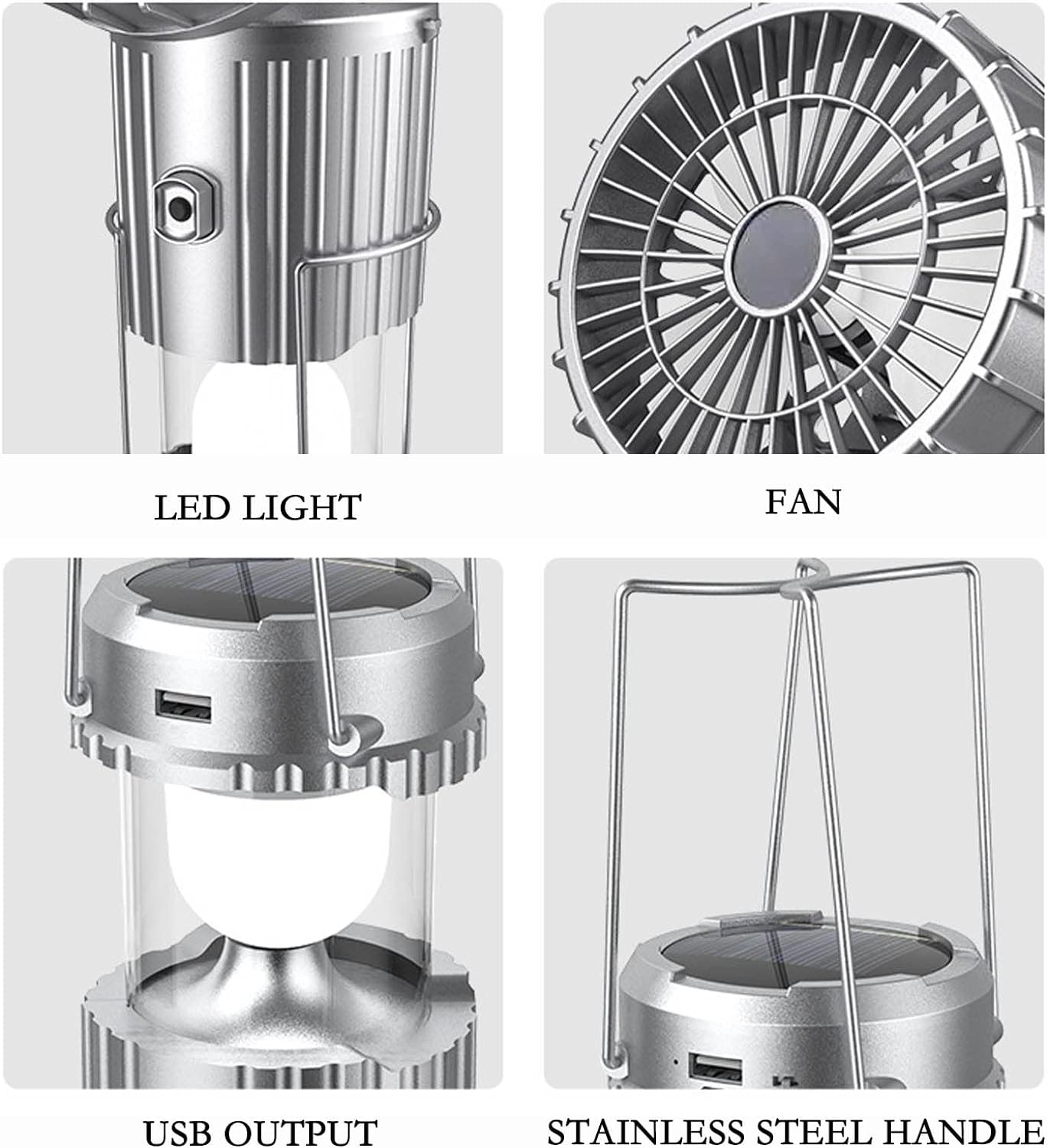 Multifunctional Camping Fan Light, Portable Hanging Tent Fan Light, Electric Fan Solar Powered Camping Fan with LED Lantern, Handheld Foldable Rechargeable Lamp