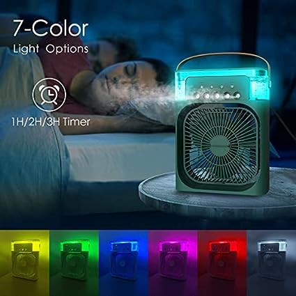 Humidifier Cooling Fan, Personal Evaporative Air Cooler Fan, Mini Air Freshner Cooling Fan, Water Mist Humidification Fan, 3 In 1 Portable Fan Air Conditioner, Desktop Electric Fan Air Cooler, 7 Colors LED Light Humidifier, USB Powered Mini AC