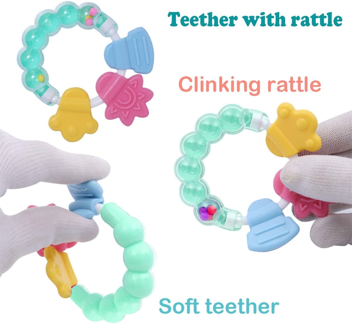 Teether Rattle Packaging Baby Teething Chewable Ring, Grinding Silicone Rattles Teether Toy, Ak ...