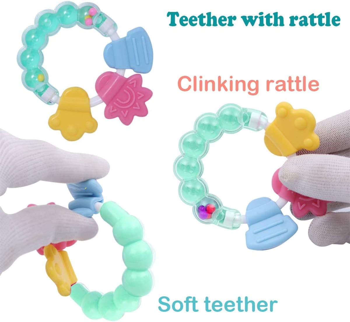 Baby Teething Chewable Ring, Grinding Silicone Rattles Teether Toy, Akuku Chewing Water Teething, Silicone Necklace Teethers, Baby Toy Food Grade Rattle Molar Silicone Teether