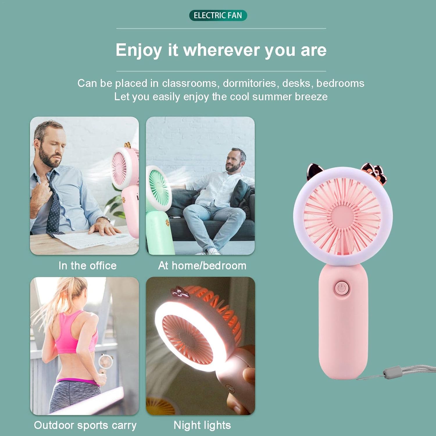 2 In 1 Fan With Led, Personal Portable Hand Electric Fan, Air Cooler with LED Night Light, Usb Rechargeable Mini Traveling Fan, Led Lighting Small Fan