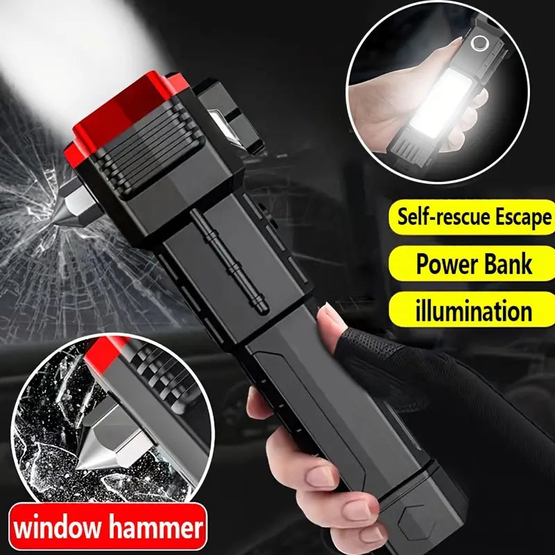 Omni Cop Flashlight, Super Bright LED Flashlight With Safety Hammer, Portable Work Light, Outdoor Adventure Lighting, Long Distance Beam Rescue Flashlight, Multifunctional 4 Modes Flashlight, Torch with Hammer Window Glass and Seat Belt Cutter