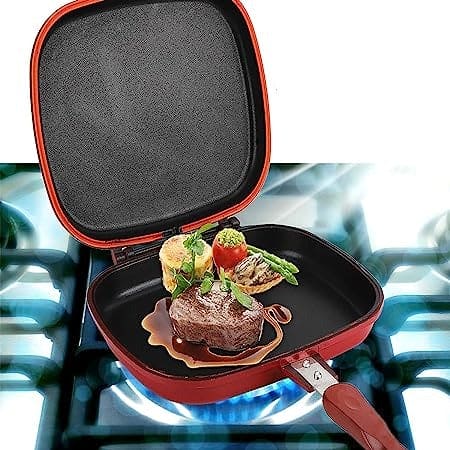 Double Sided Grill Pan, Non-Stick Barbecue Tool, Cookware Grill Frying Pan, Stainless Steel Double Face Pan, Multipurpose Nonstick Grill Pan With Strong Magnetic Handles, Kitchen Accessories Cooking Tool