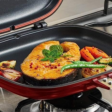 Double Sided Grill Pan, Non-Stick Barbecue Tool, Cookware Grill Frying Pan, Stainless Steel Double Face Pan, Multipurpose Nonstick Grill Pan With Strong Magnetic Handles, Kitchen Accessories Cooking Tool