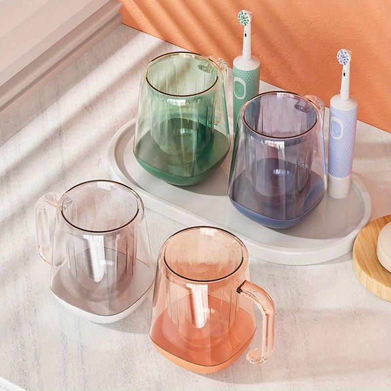 Mouth Wash Cup, Simple Transparent Brushing Mug, Anti Dirty Tooth Cup, Plastic Gargle Cup With Handle, Minimalist Bathroom Tumbler, Bathroom Accessories