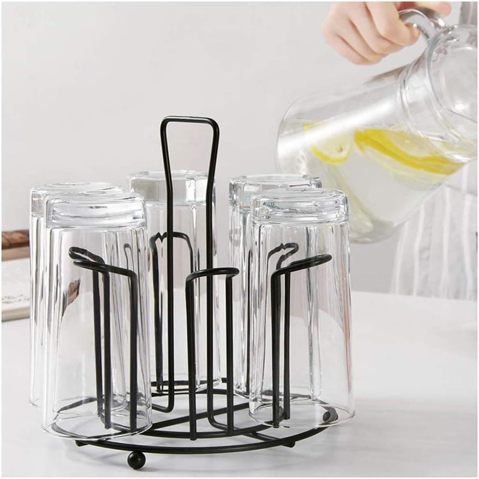 Tabletop Metal Glass Stand, 6 Mug Storage Rack, Metal Cup Drying Rack Shelf, Cup Hanging Drainer, Upside Down Cup Drain Rack, Countertop Cup Holder for Bottle, Glass, Mug, Non-Slip Mugs Bottles Organizer For Kitchen