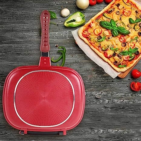 Double Sided Grill Pan, Non-Stick Barbecue Tool, Cookware Grill Frying Pan, Stainless Steel Double Face Pan, Multipurpose Nonstick Grill Pan With Strong Magnetic Handles, Kitchen Accessories Cooking Tool