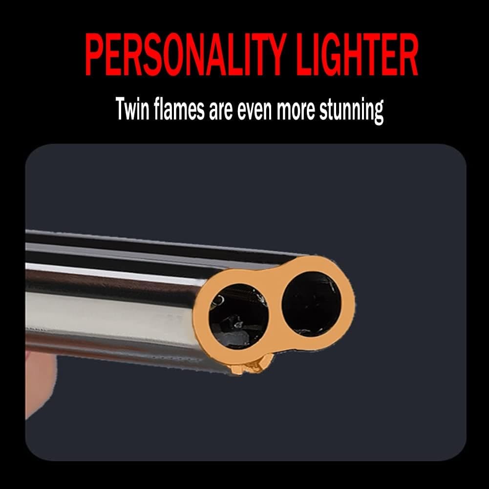 Double Barrel Gun Lighter, Gun Dual Flames Lighter, Metal Small Gun Shape Lighter, Windproof Double Flame Torch Lighter