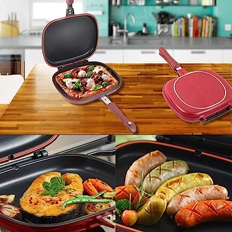 Double-sided Frying Pan, 32cm/12.6in BBQ Grill Pan, Double Side