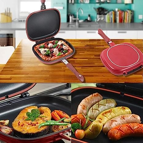 Double Sided Grill Pan, Non-Stick Barbecue Tool, Cookware Grill Frying Pan, Stainless Steel Double Face Pan, Multipurpose Nonstick Grill Pan With Strong Magnetic Handles, Kitchen Accessories Cooking Tool