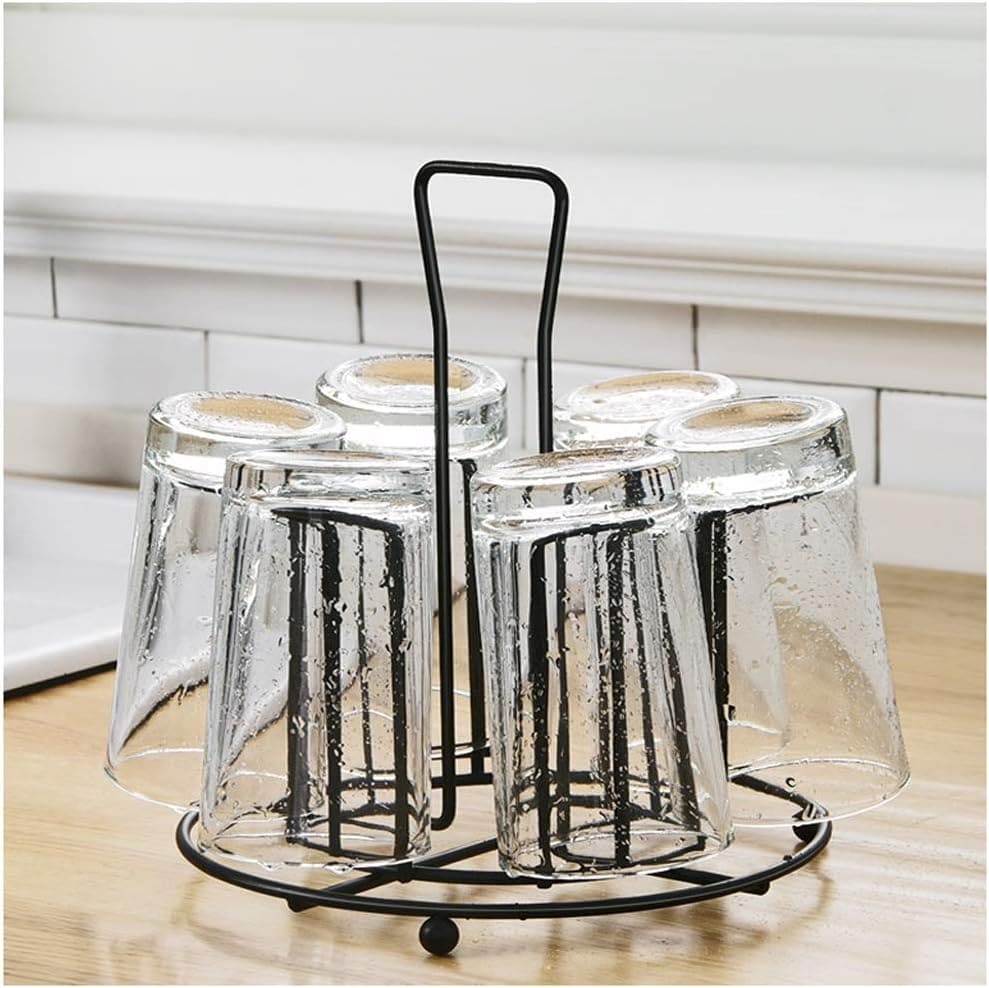 Tabletop Metal Glass Stand, 6 Mug Storage Rack, Metal Cup Drying Rack Shelf, Cup Hanging Drainer, Upside Down Cup Drain Rack, Countertop Cup Holder for Bottle, Glass, Mug, Non-Slip Mugs Bottles Organizer For Kitchen