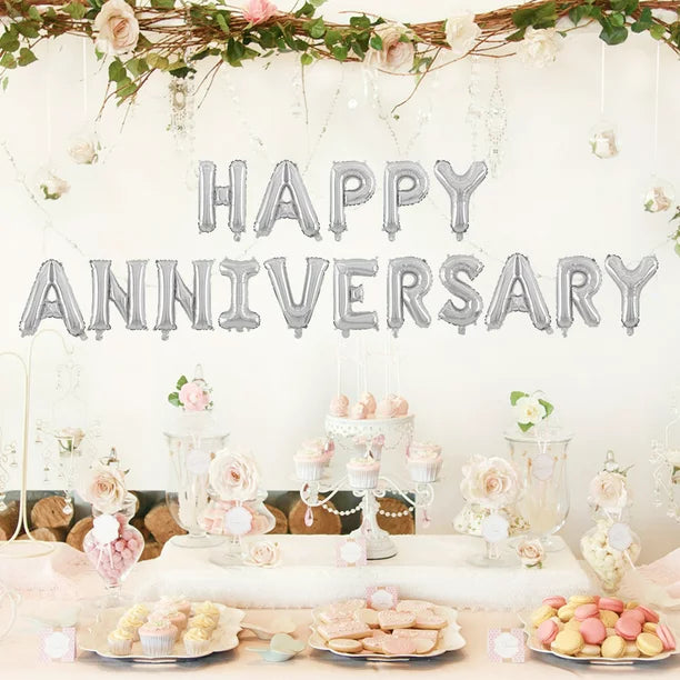 Happy Anniversary Foil Balloons, Gold Silver Happy Anniversary Foil Banner, Decorative Aluminum Film Balloons, Couple Anniversay Foil Balloon Pack