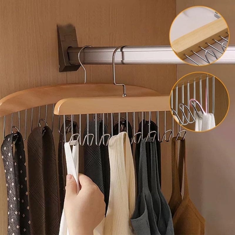 Wooden Suspender Hanger, Multifunctional 8 Hook Hanger, Non Slip Wardrobe Clothing Storage Holder, Dormitory Closet Organizer, Multipurpose Scarf Hat Hanger, 360 Non Slippery Hanger